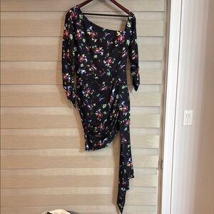 Floral Black Asymmetrical Short Dress